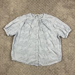 & Other Stories Shirt Womens 10 3D Embroidered Floral Button Boho Cottage